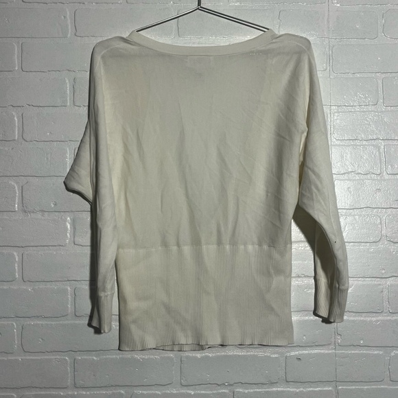 LOFT Womens Cardigan 100% Cotton White V-Neck Button Front 3/4 Sleeve Medium - Picture 5 of 6